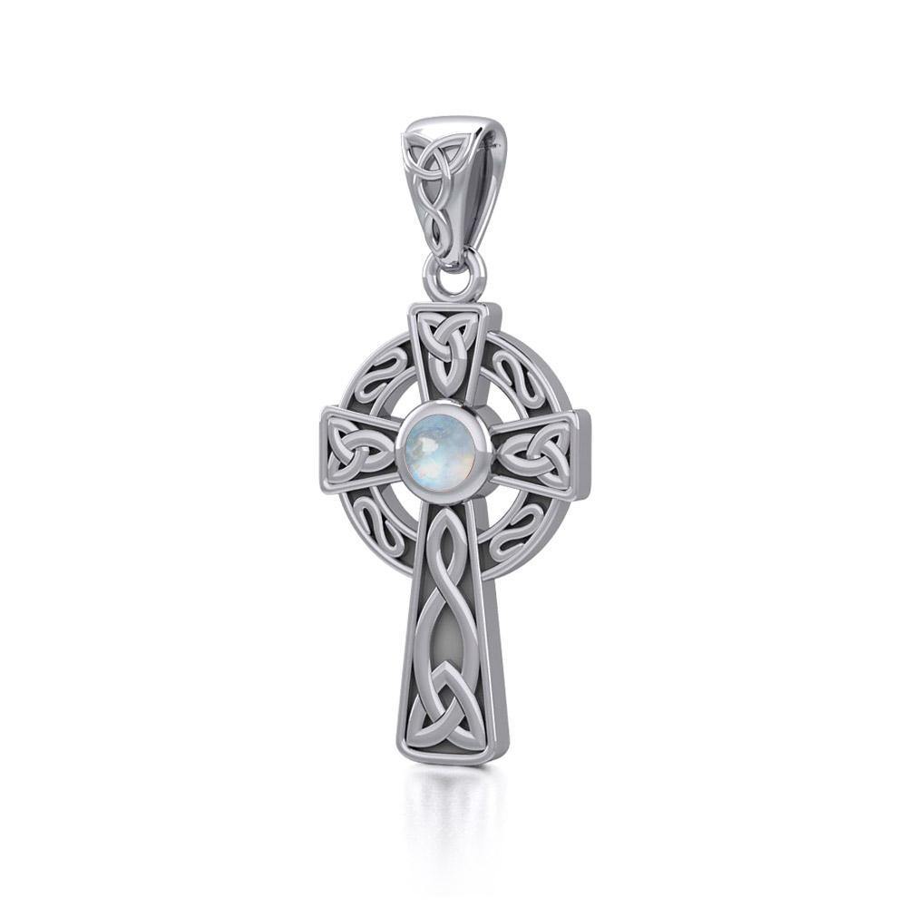 Celtic Knotwork Cross Sterling Silver Pendant with Gem TP1412 | Pendant | Wiccan Center