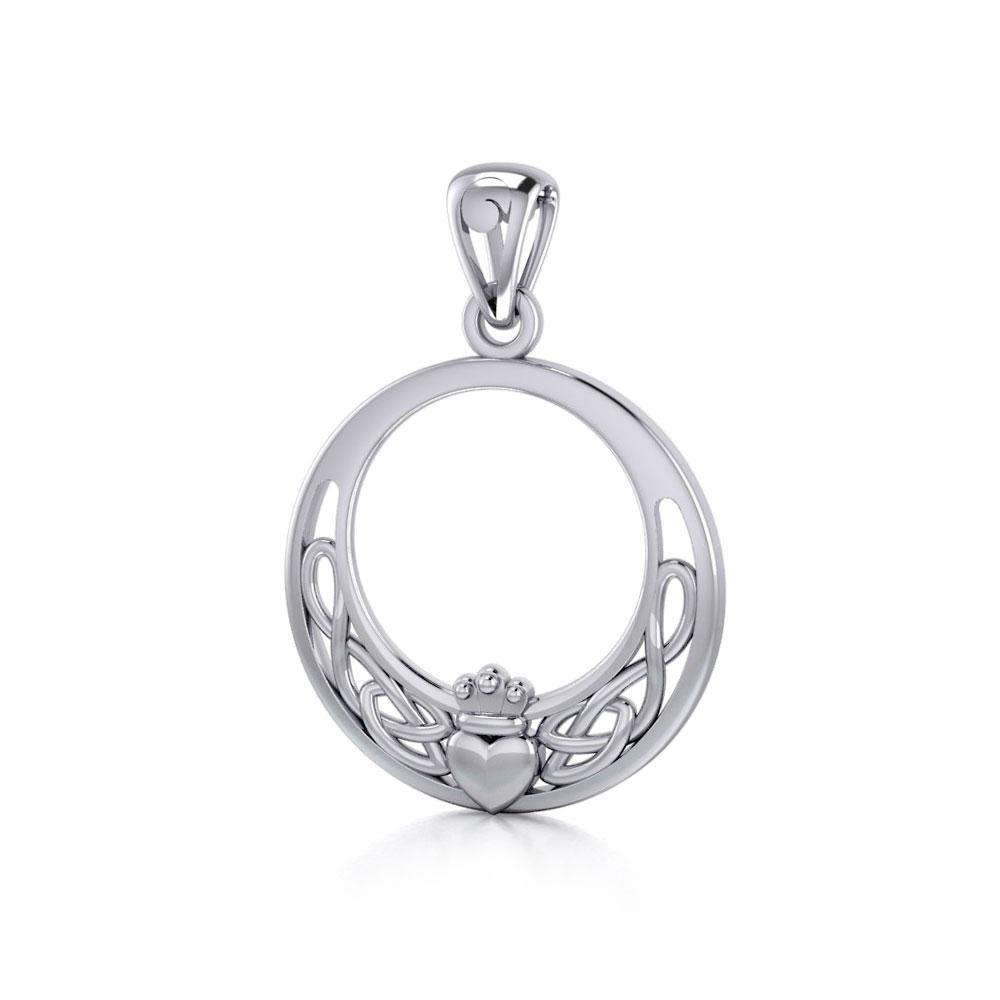 Claddagh & Celtic Knotwork Sterling Silver Pendant TP1442