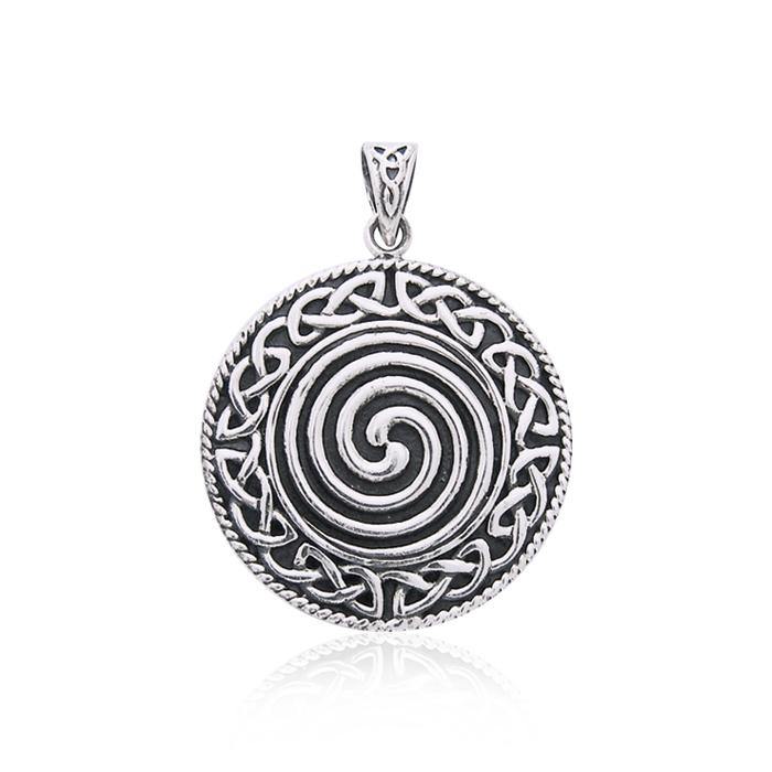 Large Celtic Knot Spiral Sterling Silver Pendant TP196