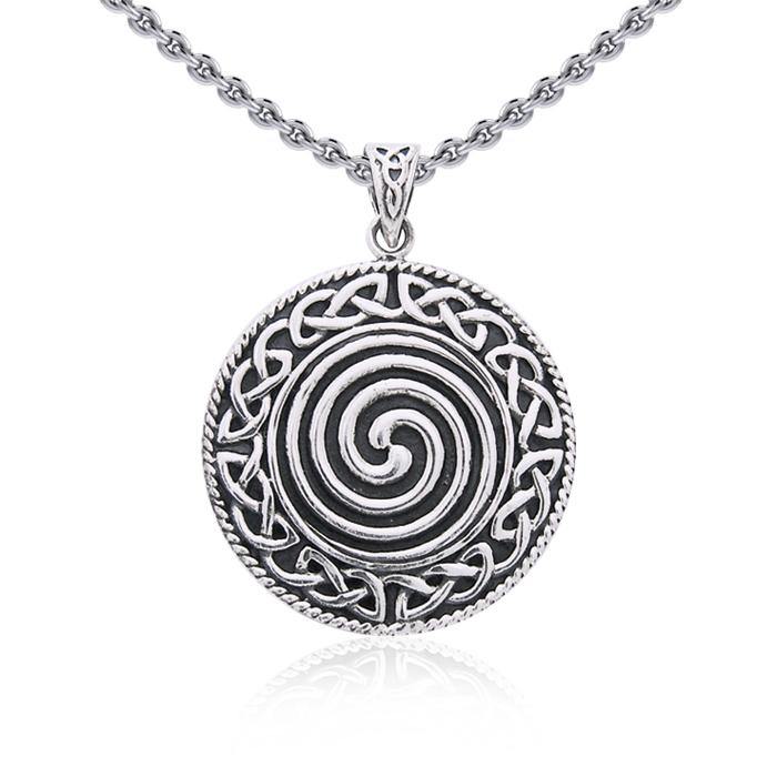 Large Celtic Knot Spiral Sterling Silver Pendant TP196