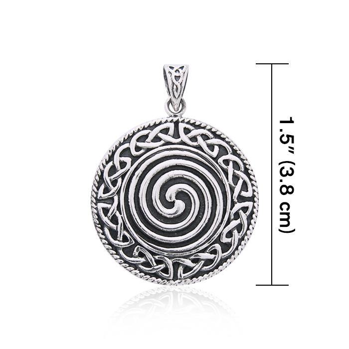 Large Celtic Knot Spiral Sterling Silver Pendant TP196