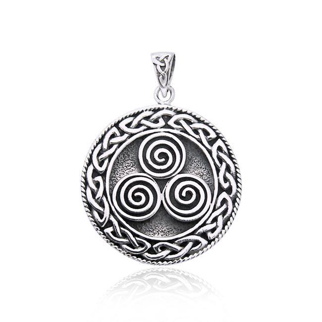 Large Celtic Knot Triskelion Spiral Sterling Silver Pendant TP201