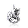 Fusion of power and grace ~ Dragon with crescent moon Sterling Silver Pendant TP3101