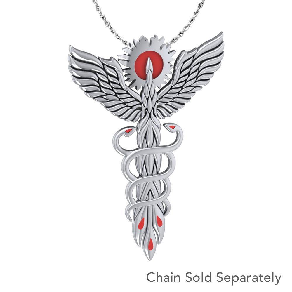 Phoenix Fire Dance Sterling Silver Pendant With Red Enamel by Oberon Zell TP3197