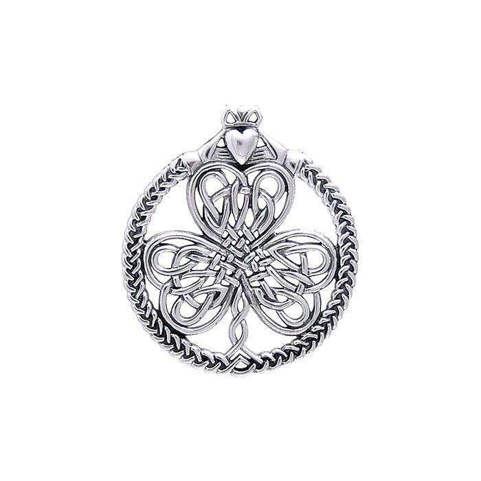 Celtic Knotwork Shamrock & Irish Claddagh Sterling Silver Pendant by Courtney Davis TP3417