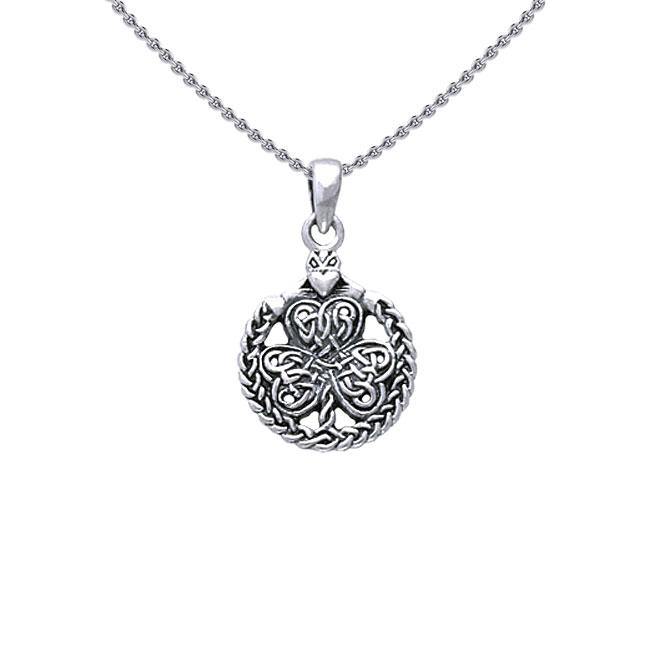 Celtic Knotwork Shamrock & Irish Claddagh Sterling Silver Pendant TP3418