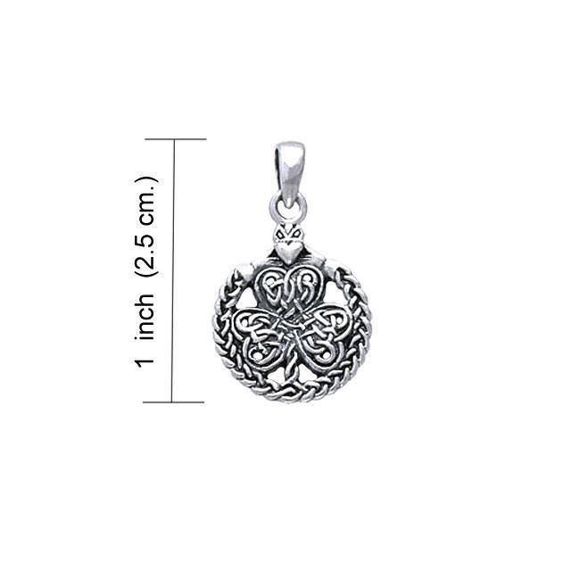 Celtic Knotwork Shamrock & Irish Claddagh Sterling Silver Pendant TP3418
