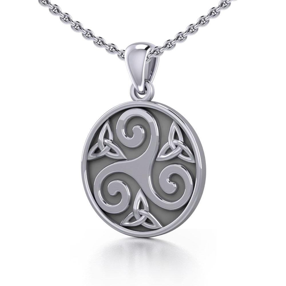 Celtic Triple Spiral Trinity/Triquetra Sterling Silver Pendant TP345