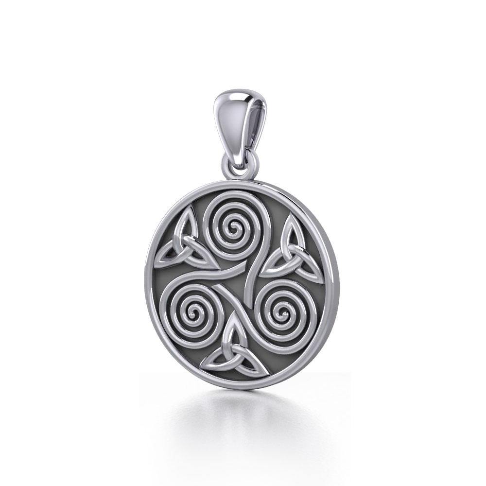 Celtic Three Single Spirals Triquetra Sterling Silver Pendant TP346