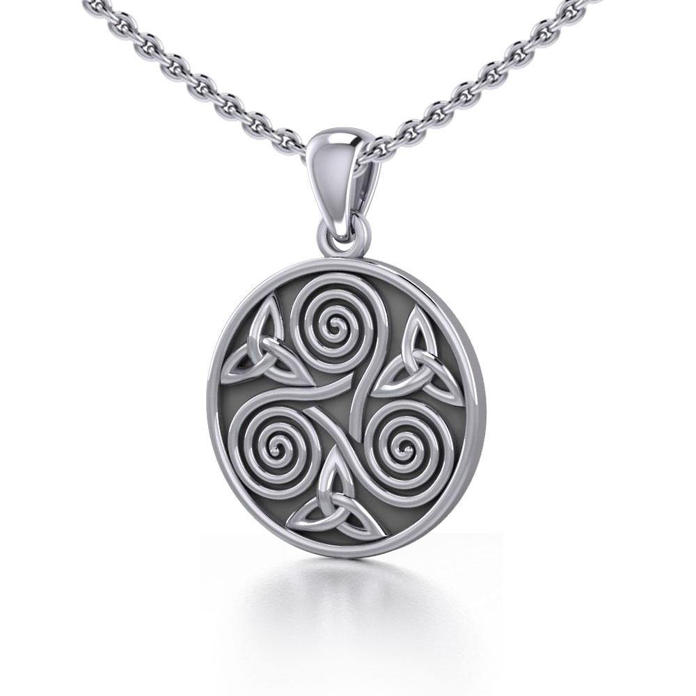 Celtic Three Single Spirals Triquetra Sterling Silver Pendant TP346