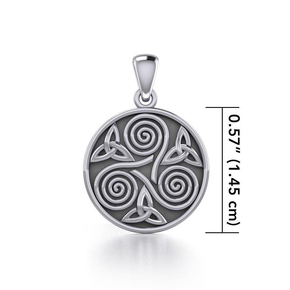 Celtic Three Single Spirals Triquetra Sterling Silver Pendant TP346