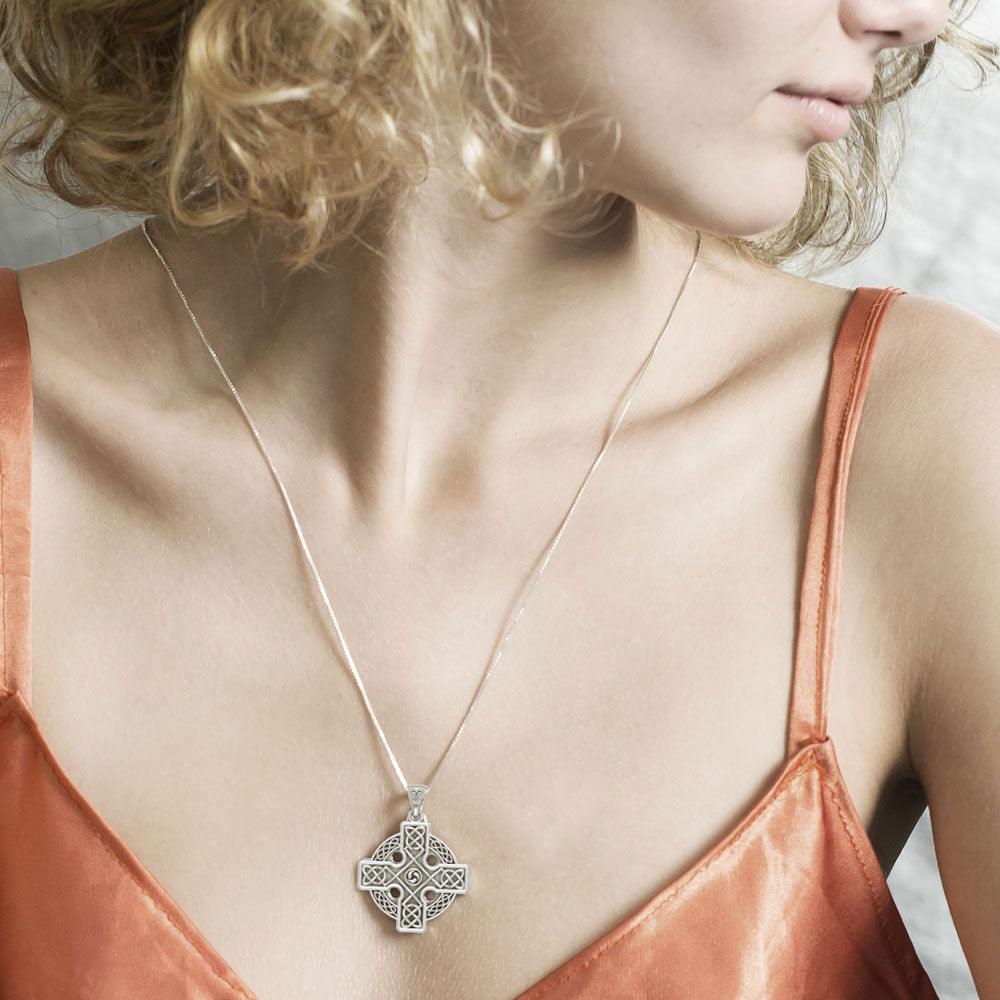 Celtic Cross Triquetra Sterling Silver Pendant TP477