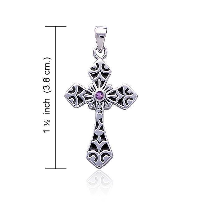 Celtic Cross Silver Pendant with Gemstone TP638