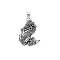 The Mythical Dragon Clutching Celtic Moon Sterling Silver Pendant TP992