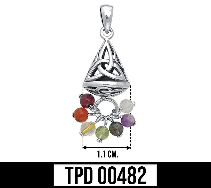 Celtic Knotwork Triquetra Sterling Silver Pendant With Chakra Gemstones Necklace TPD482