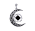 Celtic Crescent Moon Sterling Silver Pendant With NA Service Symbol Inlay Stone TPD5922