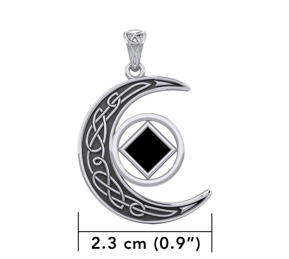 Celtic Crescent Moon Sterling Silver Pendant With NA Service Symbol Inlay Stone TPD5922