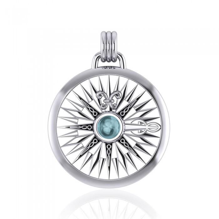 Lift up your head and be guided ~ Celtic Knotwork Compass Rose Sterling Silver Pendant with Gemstone TPD075 | Pendant | Wiccan Center