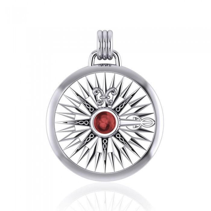 Lift up your head and be guided ~ Celtic Knotwork Compass Rose Sterling Silver Pendant with Gemstone TPD075 | Pendant | Wiccan Center