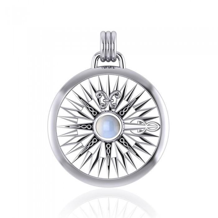 Lift up your head and be guided ~ Celtic Knotwork Compass Rose Sterling Silver Pendant with Gemstone TPD075 | Pendant | Wiccan Center
