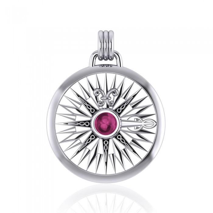 Lift up your head and be guided ~ Celtic Knotwork Compass Rose Sterling Silver Pendant with Gemstone TPD075 | Pendant | Wiccan Center