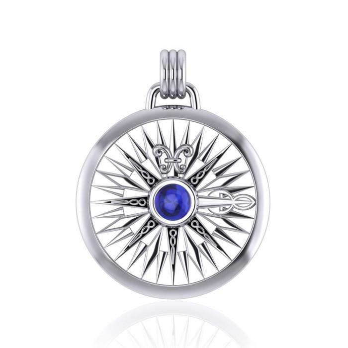Lift up your head and be guided ~ Celtic Knotwork Compass Rose Sterling Silver Pendant with Gemstone TPD075 | Pendant | Wiccan Center