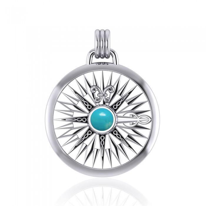 Lift up your head and be guided ~ Celtic Knotwork Compass Rose Sterling Silver Pendant with Gemstone TPD075 | Pendant | Wiccan Center