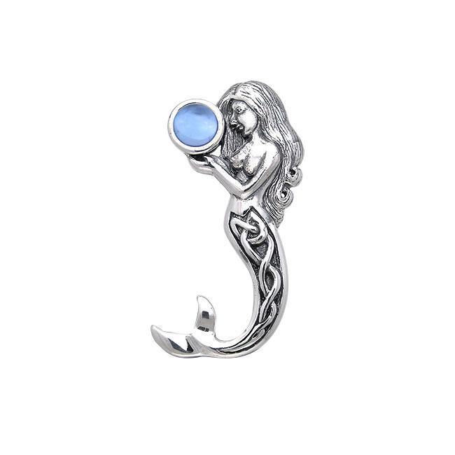 Gentle melody of the Celtic Mermaid Under the Sea ~ Sterling Silver Jewelry Pendant with Gemstone TPD080