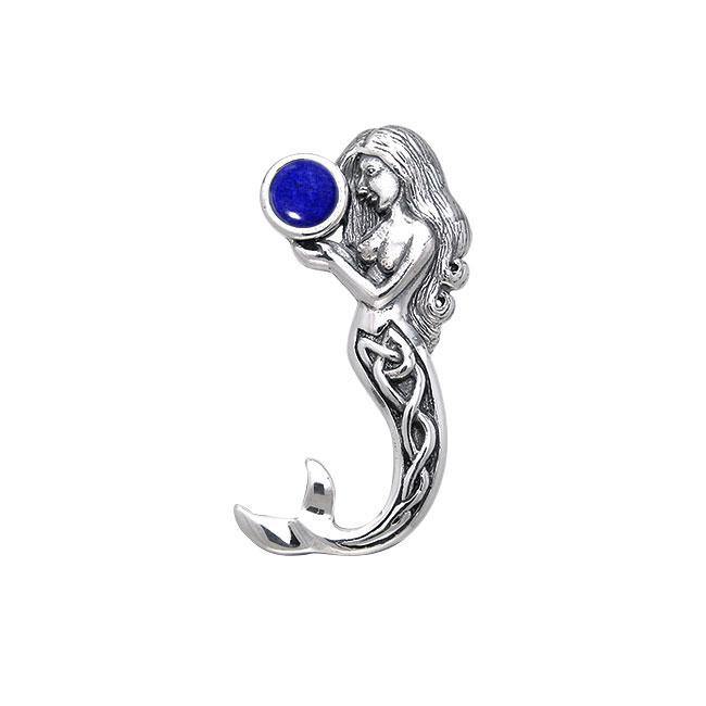 Gentle melody of the Celtic Mermaid Under the Sea ~ Sterling Silver Jewelry Pendant with Gemstone TPD080