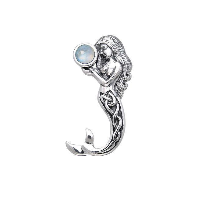 Gentle melody of the Celtic Mermaid Under the Sea ~ Sterling Silver Jewelry Pendant with Gemstone TPD080