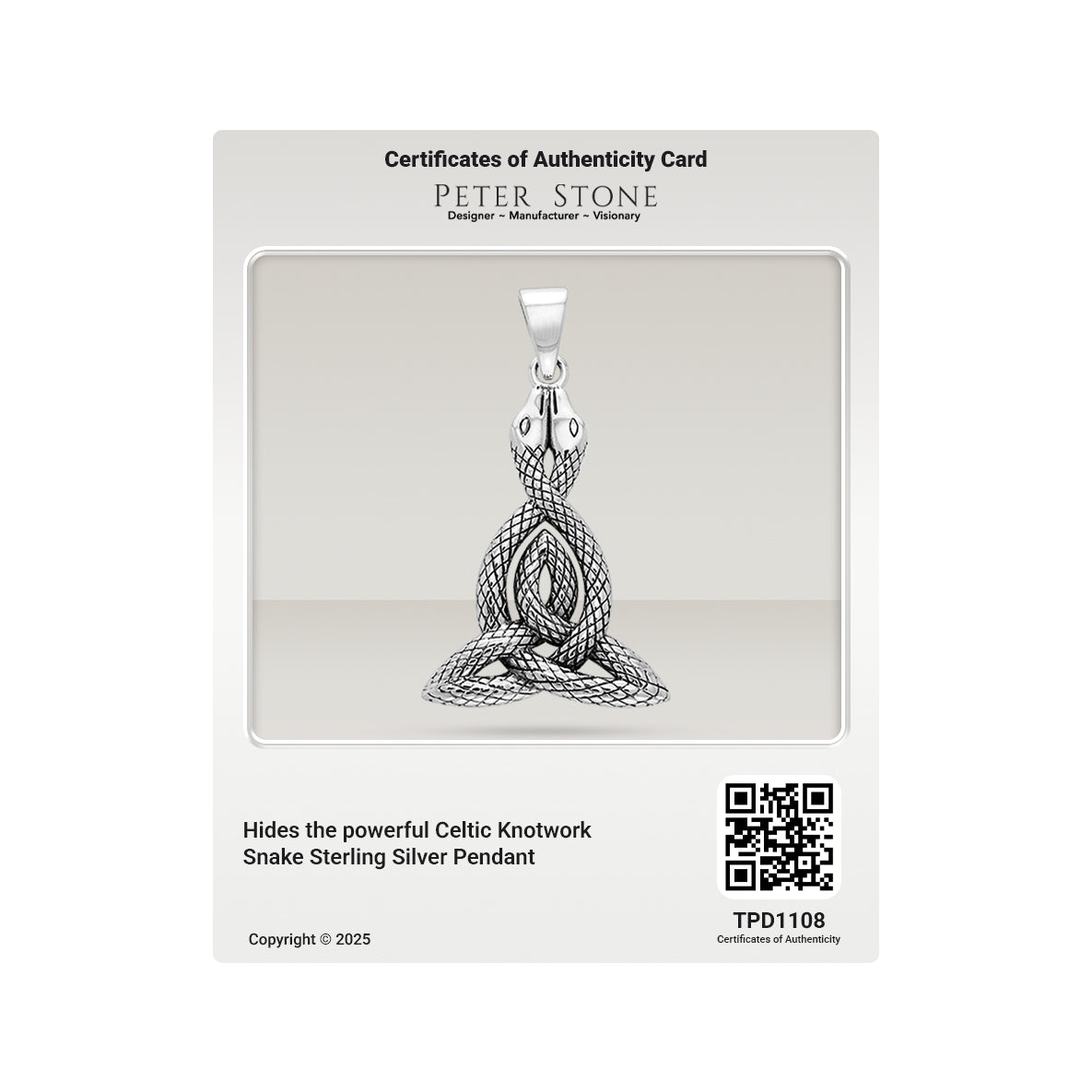Hides the powerful Celtic Knotwork Snake Sterling Silver Pendant TPD1108