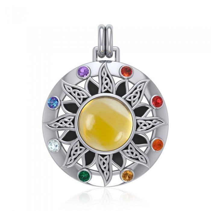 Celtic Triskele Sun Sterling Silver Pendant with Gemstones TPD1267