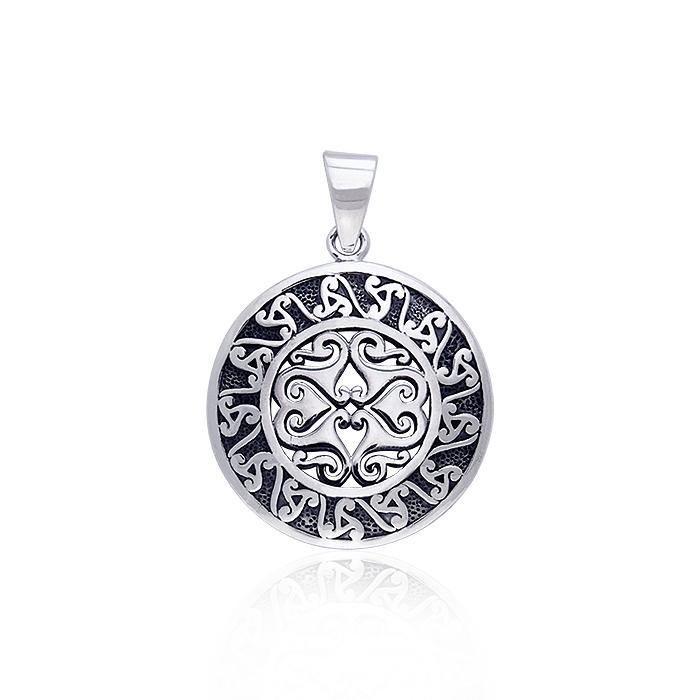 Celtic Triple Spiral Sun Disk Sterling Silver Pendant TPD181