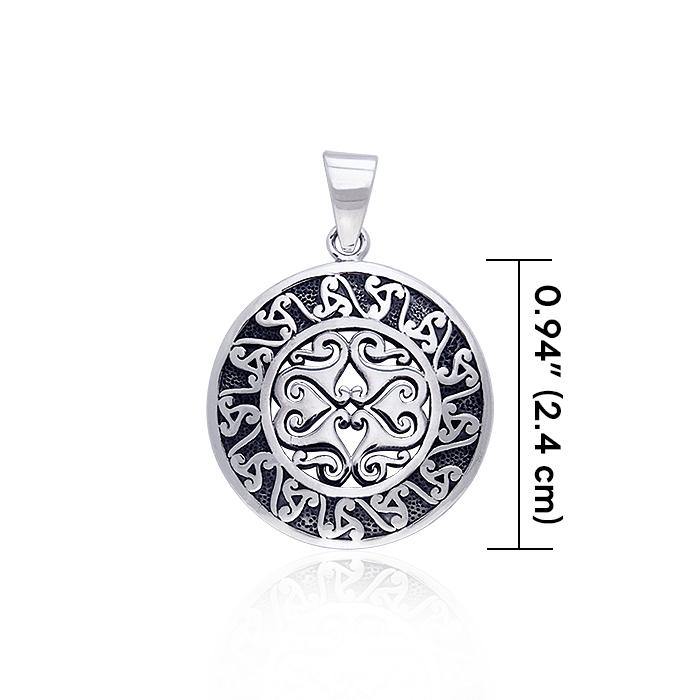 Celtic Triple Spiral Sun Disk Sterling Silver Pendant TPD181