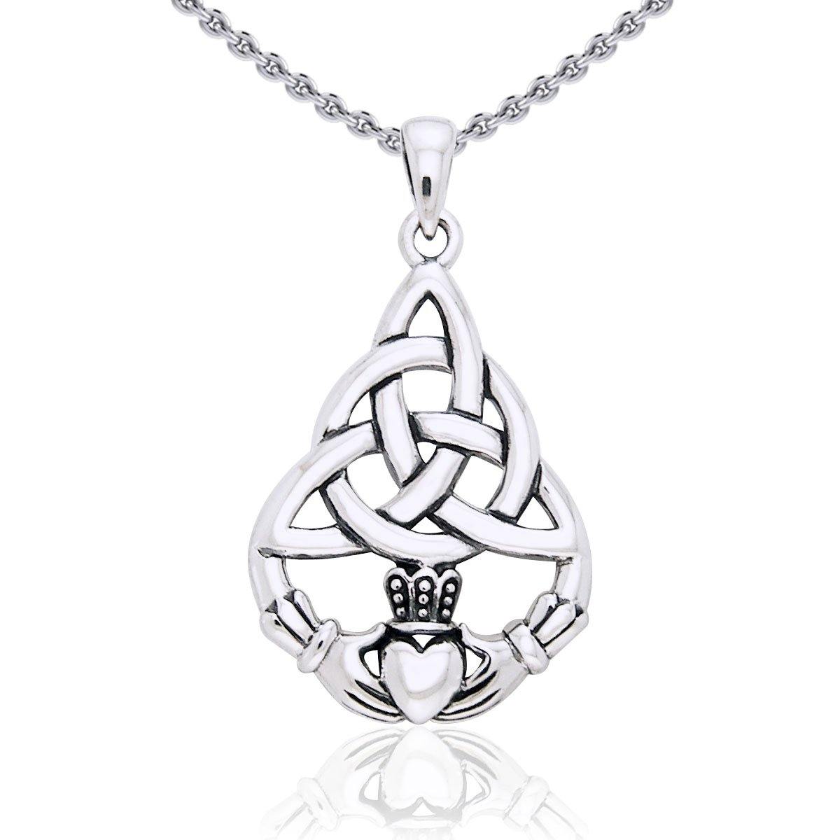 Celtic Triquetra with Claddagh Sterling Silver Pendant TPD2239