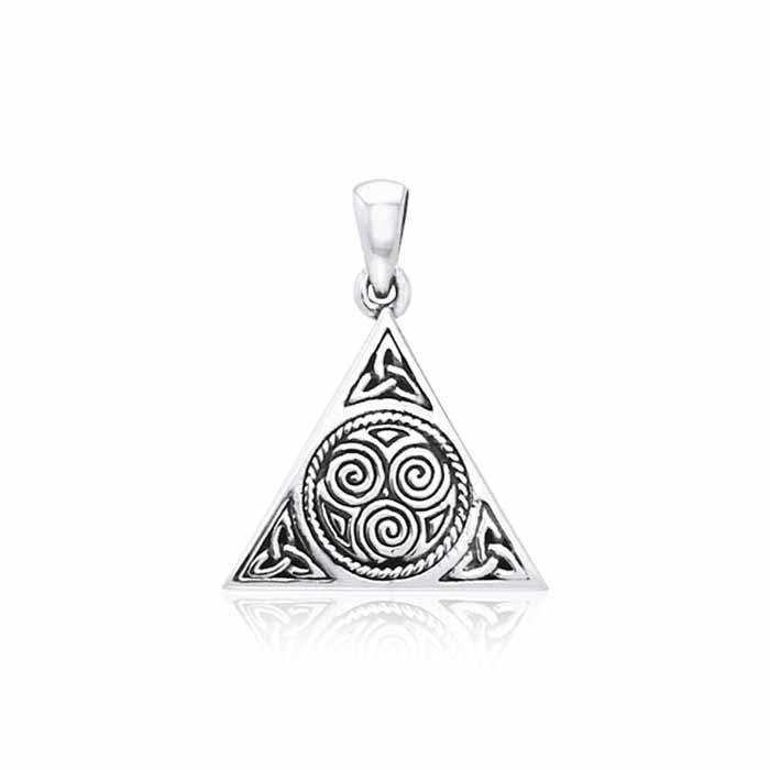 Celtic Trinity Knot Triskelion Triangle Sterling Silver Pendant TPD3016