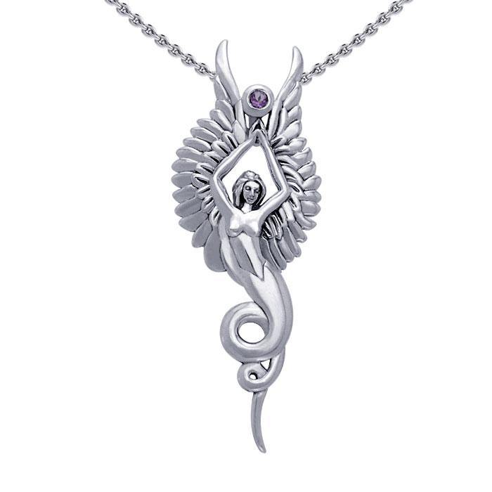 Captured by the Grace of the Angel Phoenix Sterling Silver Pendant TPD3266