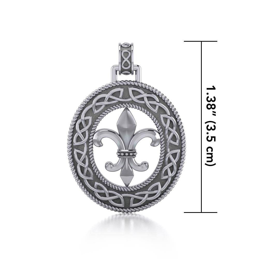 Fleur De Lis Celtic Knotwork Sterling Silver Pendant TPD336