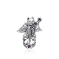 Celtic Cat Angel Moon Sterling Silver Pendant With Gem TPD342