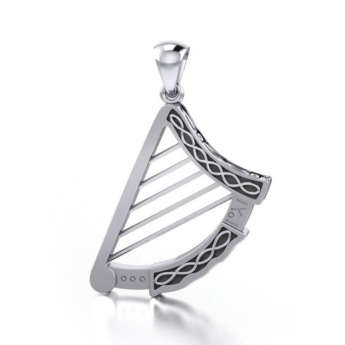A legendary sound ~ Celtic Knotwork Harp Sterling Silver Pendant  TPD3540