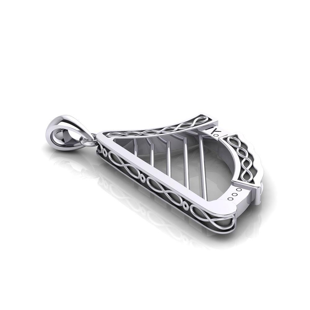 A legendary sound ~ Celtic Knotwork Harp Sterling Silver Pendant  TPD3540