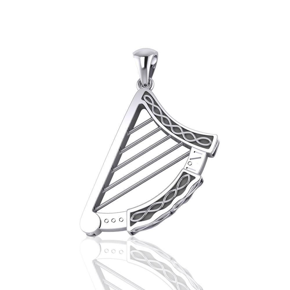 A legendary sound ~ Celtic Knotwork Harp Sterling Silver Pendant  TPD3540