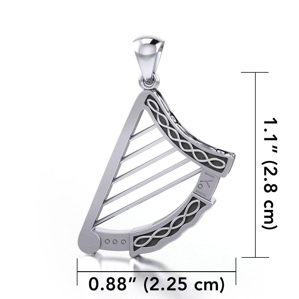 A legendary sound ~ Celtic Knotwork Harp Sterling Silver Pendant  TPD3540