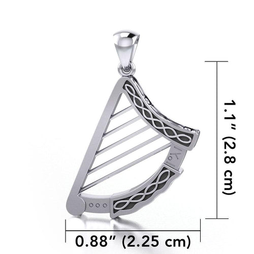 A legendary sound ~ Celtic Knotwork Harp Sterling Silver Pendant TPD3540 | Pendant | Wiccan Center