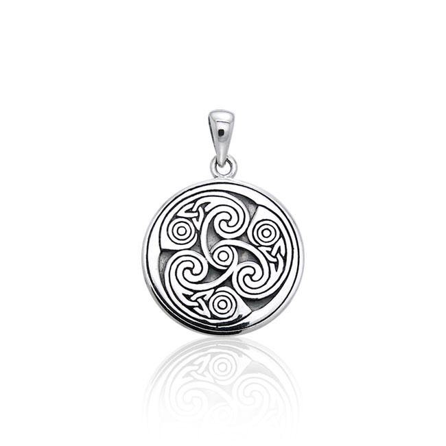 Celtic Triskele Round Sterling Silver Pendant TPD3542