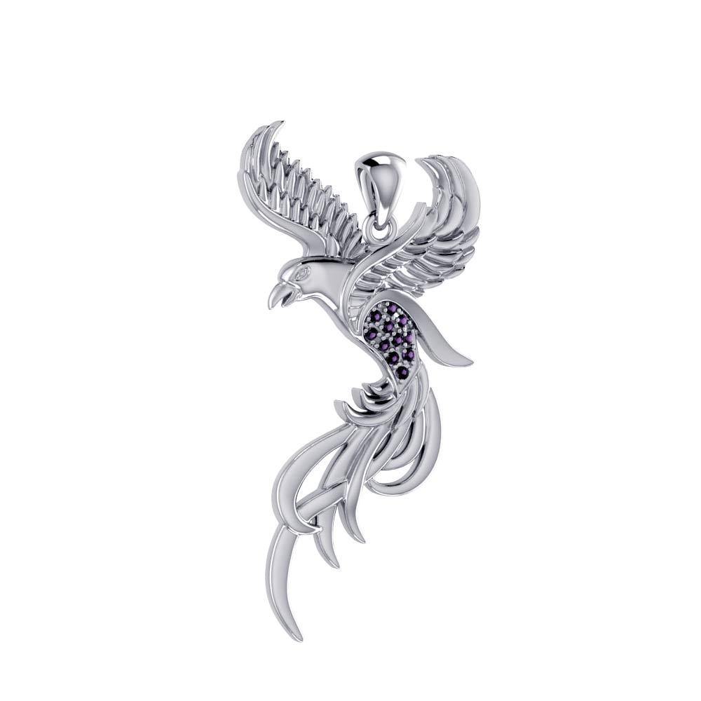 Flying Phoenix Sterling Silver Pendant With Gems TPD3591 Soar To The Heavens Jewelry
