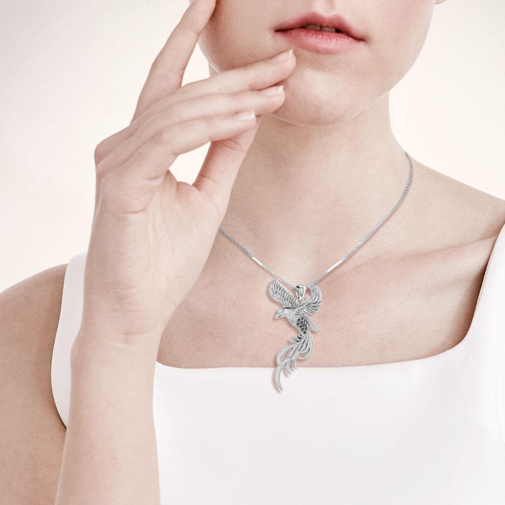 Flying Phoenix Sterling Silver Pendant With Gems TPD3591 Soar To The Heavens Jewelry