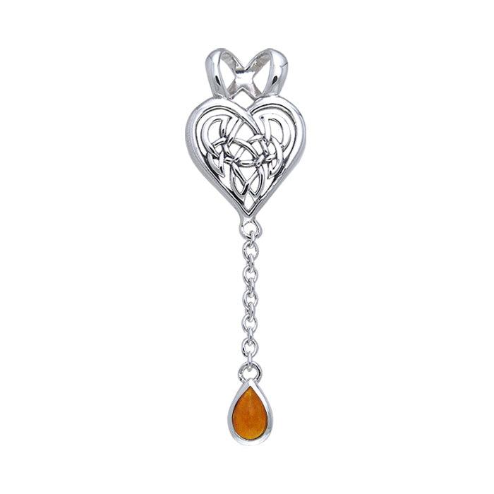 Celtic Knotwork Heart Sterling Silver Pendant With Gem TPD378
