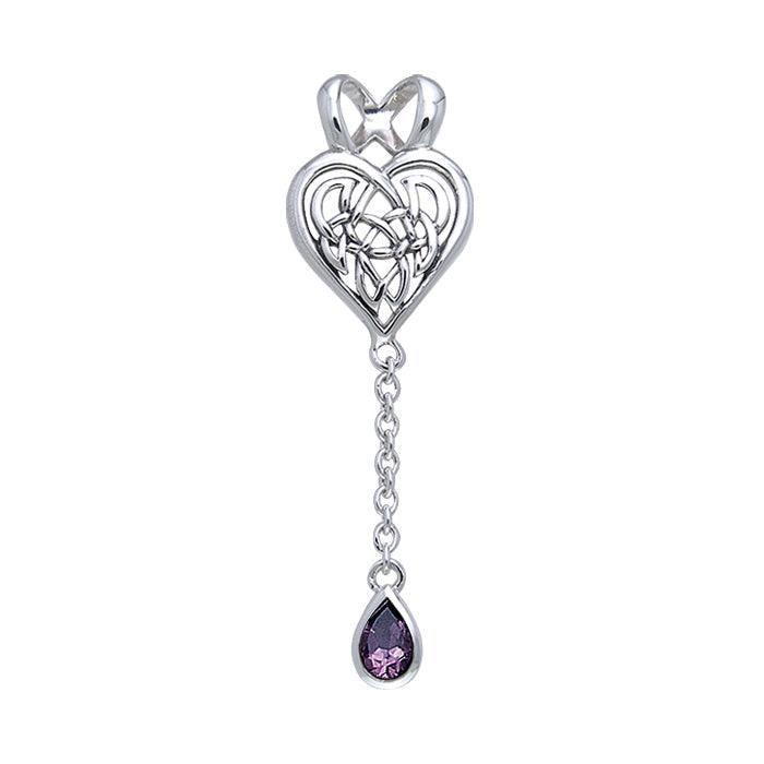 Celtic Knotwork Heart Sterling Silver Pendant With Gem TPD378