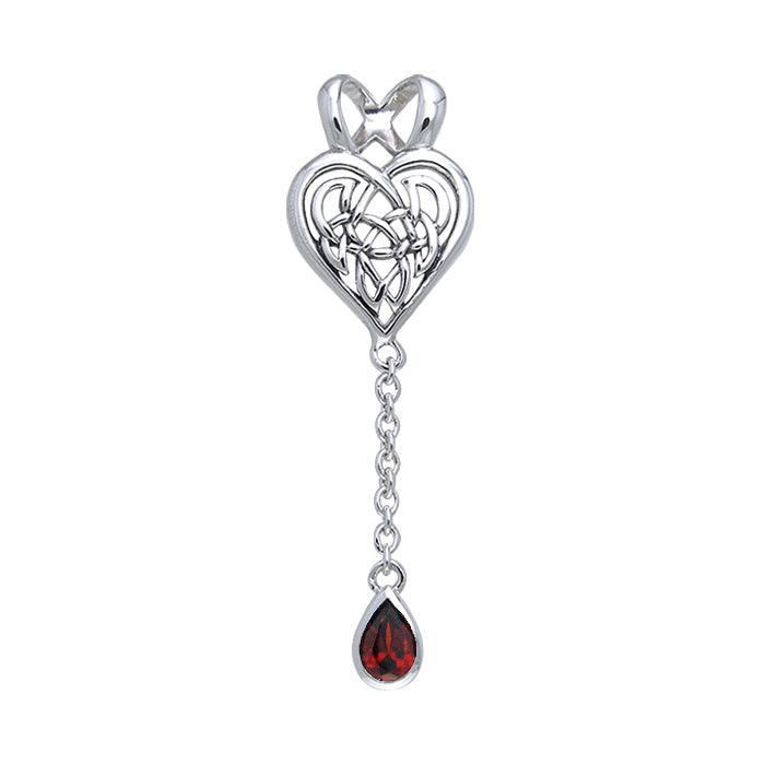 Celtic Knotwork Heart Sterling Silver Pendant With Gem TPD378